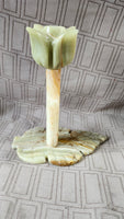 Carved Stone Flower Tapered Candle Holder