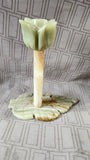 Carved Stone Flower Tapered Candle Holder