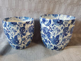 Pair of Blue and White Floral Ceramic Planters