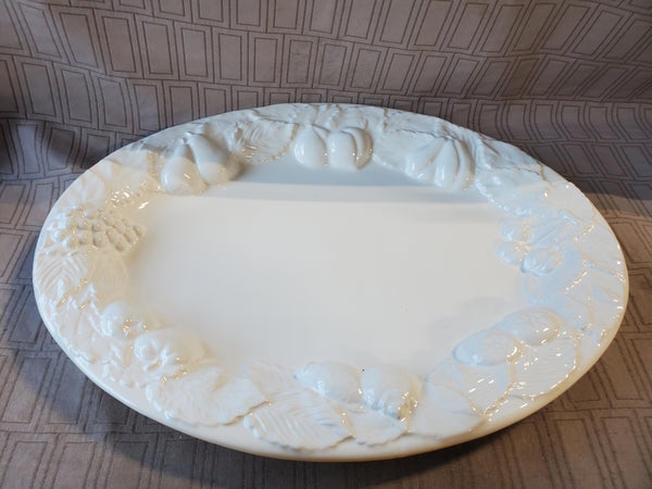 White Embossed Fruit Ceramic Serving Platter