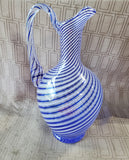 Pasabahce Blue Spiral Art Glass Pitcher Vase