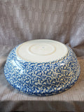 Roseville Spongeware Pottery Blue Pasta Serving Bowl