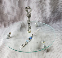International Silver Company Glass Cheese Plate with Cheese Knife