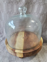 Glass Dome and Wood Cheese Tray