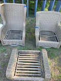 Ebel Hand Woven HDPE Wicker 3-Piece Swivel Lounge Chair/Ottoman Set w/Cushions