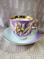Purple Floral Teacup and Saucer Set