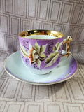 Purple Floral Teacup and Saucer Set