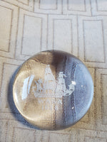 Domed Etched Ship Clear Glass Paperweight