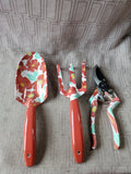 Red Floral Gardening Kneeling Pad and Tool Lot