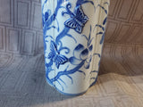 Blue and White Butterfly and Floral Motif Ceramic Vase