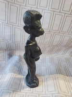 (B) Hand Carved Ebony Wood African Folk Art Statue