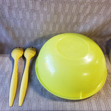 Tupperware Yellow Fix-n-Mix Salad Bowl with Salad Serving Utensils