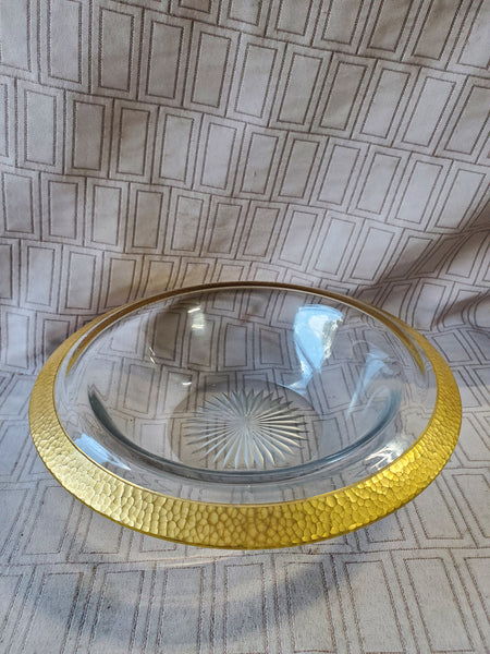 Clear Glass and Gold Toned Rim Candy Bowl