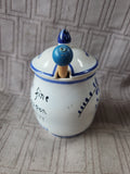 Hand Painted Ceramic Blue and White Dijon Mustard Jar with Spreader