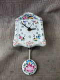 Small Hand Painted Ceramic Pendulum Wall Clock WORKS