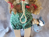 Wooden Folk Art Doll Holding Seashell and Bucket