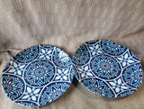 Lot of 4 Modern Southern Home Melamine Blue Geometric Pattern Dinner Plates