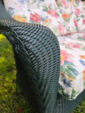 Lloyd Flanders Green Wicker Sofa w/Floral Cushions