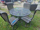 5-Piece Patio Dining Set, Classic Black Metal Table w/Swivel Chairs (Mesh Seats)