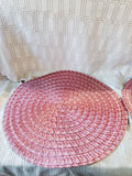 Set of 4 Round Red Woven Placemats