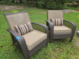 Brown All Weather Wicker Lounge Chair Pair W/Solarium Cushions