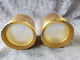 Pair of Clear Glass Gold Toned Dipped Honeycomb Base Candle Holders