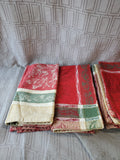 Set of 10 Red, Green, White, and Gold Holly Fabric Napkins