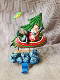 Resin and Metal Santa Fishing with Bear Stocking Holder
