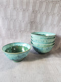 Set of 5 Glazed Pottery Rice Bowls