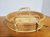 Round Woven Wood and Rattan Serving Tray
