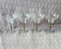 Set of 4 Clear Glass and Multi-Colored Painted Margarita Glasses