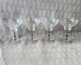 Set of 4 Clear Glass and Multi-Colored Painted Margarita Glasses