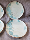 Set of 4 Cracker Barrel Stoneware Beach Themed Salad Plates