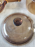 Pair of Corning Ware Visions Amber Glass Sauce Pans with One Lid