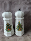 Plastic Christmas Tree Salt Shaker and Peppermill Set