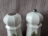 Plastic Christmas Tree Salt Shaker and Peppermill Set