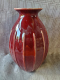 Oxblood Ribbed Red Ceramic Vase