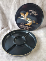 Vintage Lacquerware Crane Divided Relish Dish