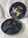 Vintage Lacquerware Crane Divided Relish Dish