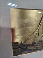 Framed Gold Foil Ship Art
