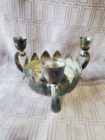 Vintage Silverplate Lotus Flower Candlestick Holder and Vase