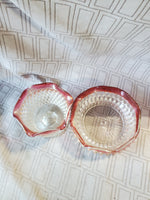 Pair of Clear and Ruby Glass Rimmed Candy Dishes