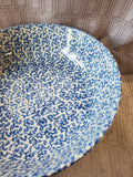Roseville Spongeware Pottery Blue Pasta Serving Bowl