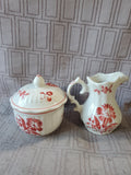 Andrea by Sadek Williamsburg Red Floral Creamer and Sugar Set