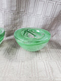 Pair of Kosta Boda Style Green Swirl Glass Candle Votives