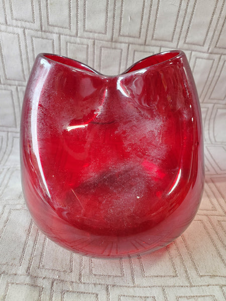 Blenko Style Red Pinched Glass Vase