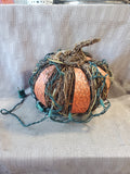 Lighted Metal and Wood Pumpkin Figurine WORKS