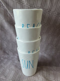 (B) Set of 4 Rae Dunn Melamine by Magenta "Sun" and "Beach" Tumblers