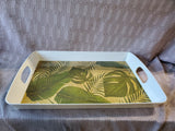 White Tropical Leaf Motif Melamine Serving Tray