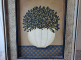 Blueberry Plant Painting on Wood Signed T. Sears